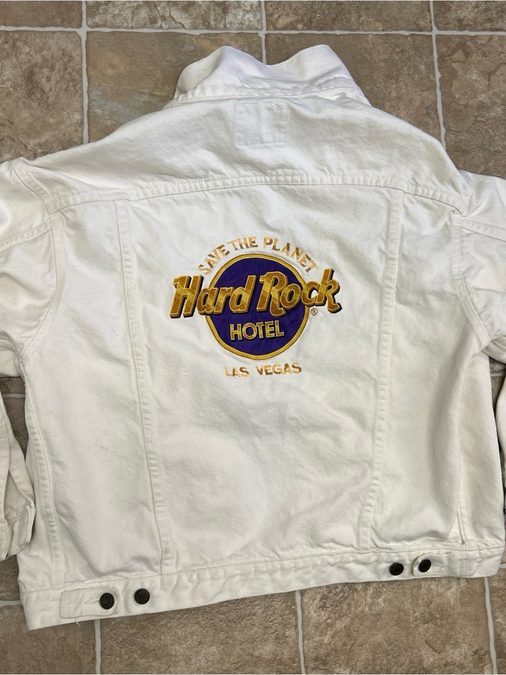 Vintage Hard Rock Cafe Jacket Mens Medium Denim Las Vegas Hotel Trucker Jean 90s